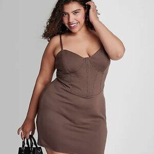 NWT Women's Sleeveless Corset Mini Knit Bodycon Dress - Wild Fable Dark Brown